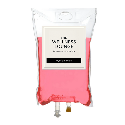 Myers' Cocktail IV Therapy Drip bag infusing essential vitamins and minerals for overall wellness at Calibrate Wellness Lounge