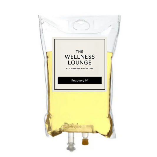 Close-up of an NAD+ IV drip delivering potent anti-aging and cognitive enhancing nutrients at Calibrate Wellness